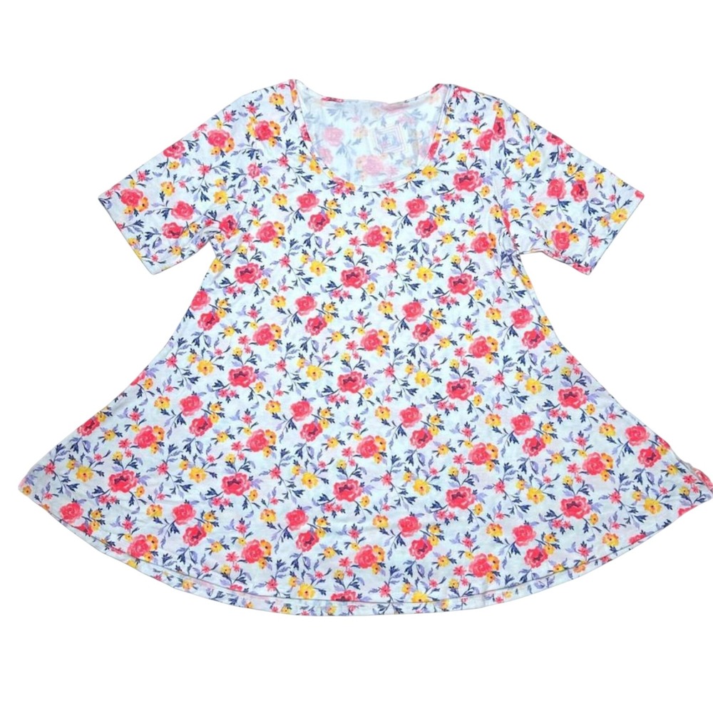 LuLaRoe Womens Perfect Tee 2XL White Pink Floral Short Sleeve Swing Top NWT